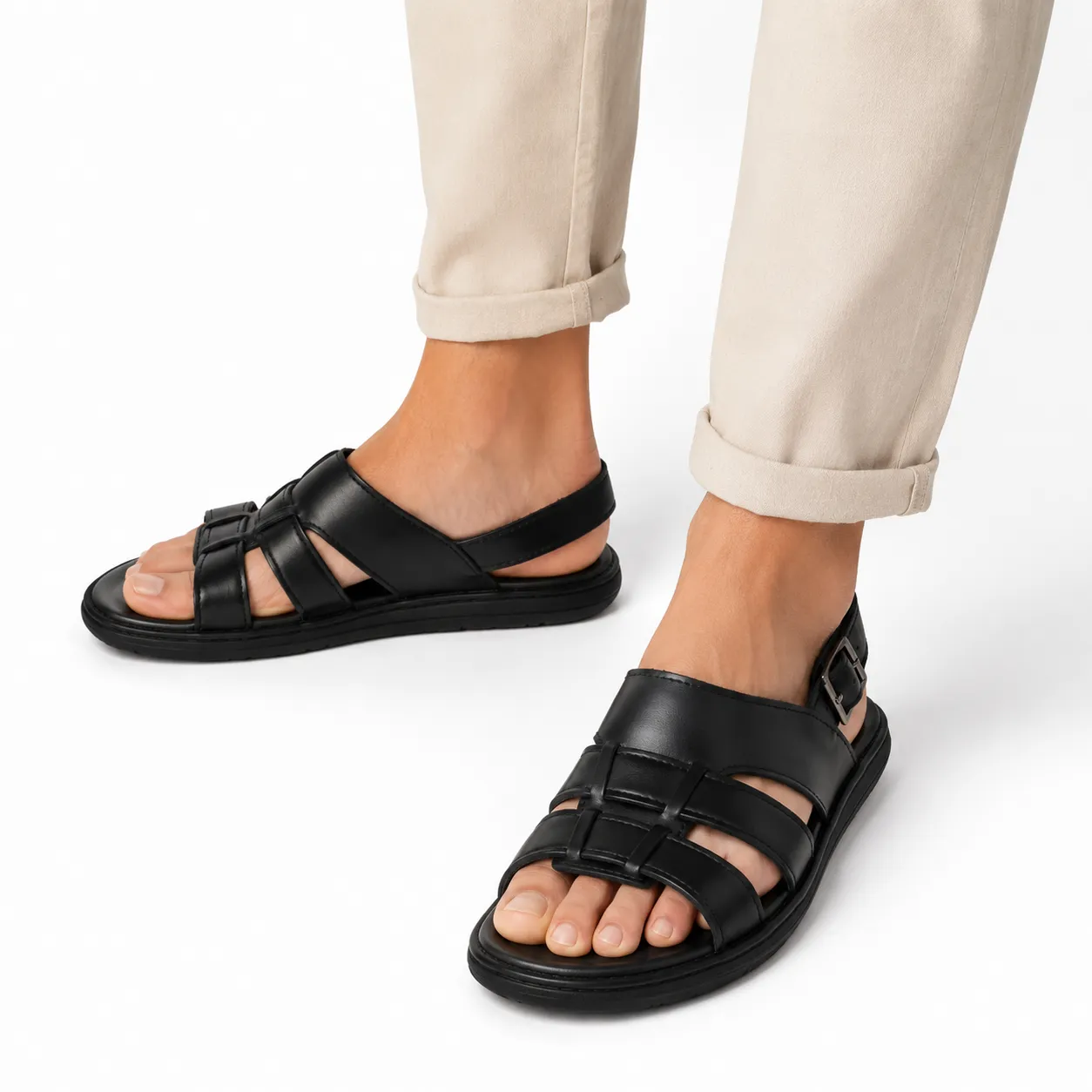 Sandales pour homme 032 Noir Cuir miniature